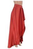 Faldas holgadas de color liso con patchwork asimétrico medio con cremallera y bragueta roja