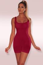 Vin Rouge Mode Sexy Solide Sans Manches Slip