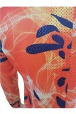 Red Sexy Print Long Sleeve O Neck 