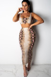 Pink Sexy Print Zweiteiler Serpentin Hüftrock Ärmelloses zweiteiliges Kleid