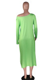 Grass Green adult Fashion Sexy One Shoulder Long Sleeves one shoulder collar Swagger Mid-Calf Print Ch