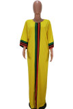 Yellow Fashion Sexy Cap Sleeve 3/4 Length Sleeves O neck Straight Floor-Length asymmetrical Casual Dresses