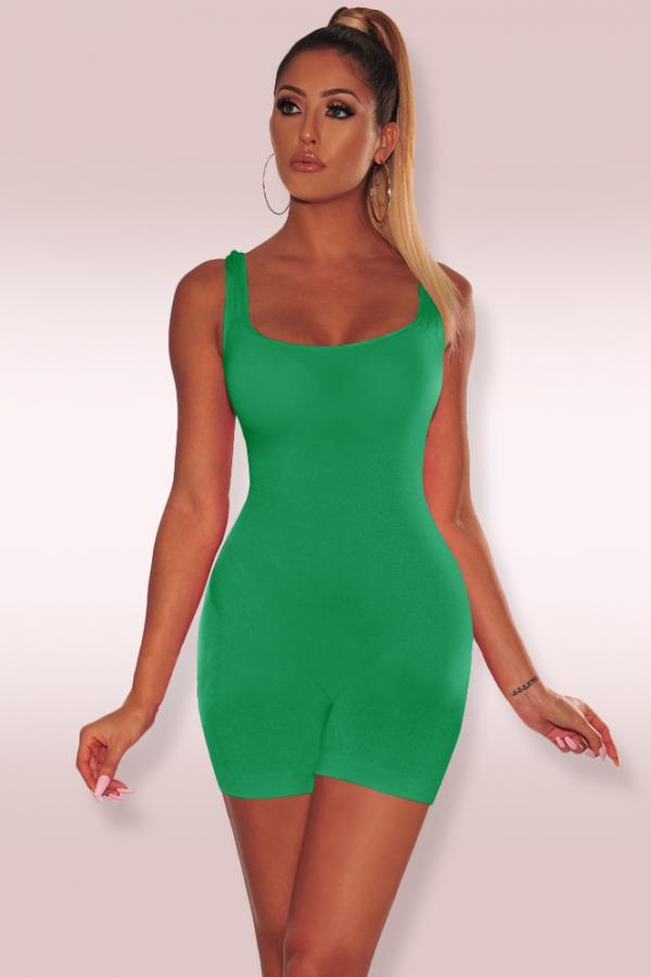 Зеленая модная сексуальная однотонная рубашка без рукавов