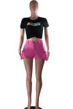 Amarelo Denim Button Fly Zipper Fly Mid Solid Straight Shorts Shorts