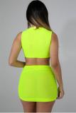Fluorescent green Fashion Sexy Slim fit Two Piece Suits crop top Solid Fluorescent Skinny Sleeveless Two-Pi