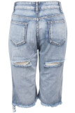 Calça jeans azul com zíper e botão Fly alta com zíper bolso reto capri