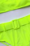 Verde fluorescente Nylon Patchwork Imprimir Ternos de duas peças moda adulta Conjunto de biquínis sexy