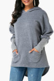 Graue, solide Langarm-Sweatshirts und -Hoodies mit Kapuze