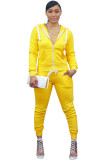 Yellow Casual Two Piece Suits Solid Patchwork pencil Long Sleeve Two-piece Pants Set