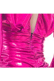 Серебряный взрослый сексуальный модный короткий рукав с длинными рукавами V-образным вырезом ступенчатая юбка мини драпированная цепочка флуоресцентная