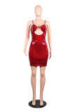 Красная модная сексуальная юбка с открытыми плечами без рукавов с V-образным вырезом, юбка с открытой спиной, клубные платья
