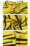 Желтая сексуальная застежка-молния с принтом в стиле пэчворк с длинным рукавом и круглым вырезом