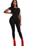Black Fashion Sexy Solid Patchwork Short Sleeve O Neck Jumpsuits