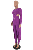 Фиолетовый сексуальный модный однотонный асимметричный лоскутный костюм-двойка для взрослых для взрослых, длинный S-карандаш
