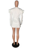 White Fashion Long Sleeves O neck A-Line Mini 
