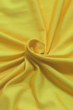 Gele Street Fashion spaghettibandje voor volwassenen, mouwloze slipstaprok, knielange effen patchwor