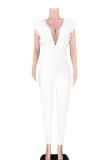 White Sexy Patchwork Solid Sleeveless V Neck Jumpsuits