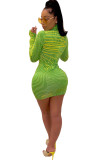 Green Milk. Sexy Cap Sleeve Long Sleeves Turtleneck Hip skirt skirt Print asymmetrical 