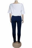 Weißer erwachsener Mode-beiläufiger Kontrastfarbdruck-Zweiteiler-Anzug Patchwork-Bleistift-Kurzarm-T