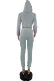 Grey adult Fashion Active Patchwork Two Piece Suits perspective Solid crop top asymmetrical pen