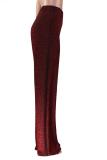 Pantalon droit à volants élastiques à manches longues et haut patchwork rouge vin