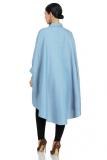 Light Blue Fashion adult Sexy Cap Sleeve Long Sleeves Mandarin Collar Swagger Mid-Calf Solid Patchwor