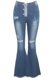 Calça jeans azul com zíper com zíper e zíper de alta costura com zíper e bolso