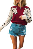 Red O Neck Long Sleeve Animal Prints Solid Patchwork