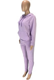 purple Sportswear Patchwork Solid Patchwork Hooded Collar Long Sleeve Regular Sleeve Regular Two Pieces