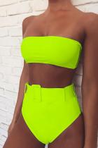 Set di bikini sexy alla moda per adulti con stampa patchwork in nylon verde fluorescente a due pezzi