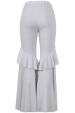 White Elastic Fly Mid Sequin Solid Loose Pants