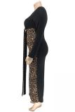 Jaune Sexy mode adulte col en V Patchwork imprimé léopard pansement couture robes de grande taille