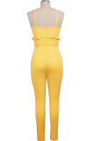 Yellow Sexy Fashion Patchwork zipper Solid Sleeveless Slip