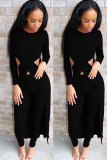 Zwart volwassen sexy mode effen asymmetrisch patchwork tweedelige pakken uitgehold potlood lang s