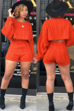 Orange Wool Europe and America Solid Two Piece Suits pencil Long Sleeve Two-Piece Short Set