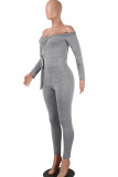 Light Gray Sexy Solid bandage Patchwork Long Sleeve V Neck Jumpsuits