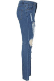 Blauer Denim-Knopf Reißverschluss Reißverschluss hohes Loch Reißverschlusstasche Waschstift Hose Hose