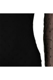 Rede preta sexy patchwork saia quadril sólida manga comprida vestido de duas peças