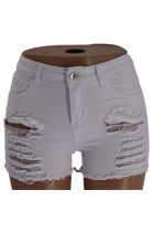 Short jeans branco com botão e manga sem mangas patchwork buraco sólido shorts retos