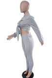 Grey Sexy Solid O Neck Plus Size 