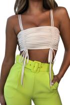 White Polyester Slip Sleeveless Fluorescent backless bow-knot  Tank Tops & Camis