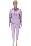 Vêtements de sport violets Patchwork uni, col à capuche, manches longues, manches régulières, deux pièces régulières