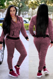 Wine Red Fashion adult Sexy Two Piece Suits Patchwork Dot Straight Long Sleeve Two-piece Pants Set