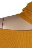 Amarelo sexy moda bandagem oco sólido retalhos manga longa gola alta