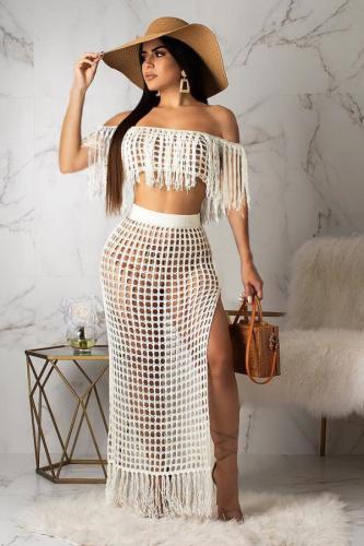 White Sexy Fashion Off The Shoulder Short Sleeves One word collar Straight Ankle-Length asymmetr