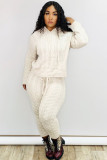 Blanc tricot mode décontracté adulte solide évidé Patchwork deux pièces costumes crayon à manches longues