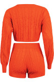 Costume deux pièces en laine Orange, couleur unie, Europe et amérique, ensemble crayon à manches longues, ensemble court deux pièces