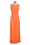 Orange Asymmetrical Patchwork perspective Solid Fashion Sexy Cover-Ups & Beach Dresses