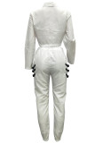Costumes deux pièces décontractés blancs crayon patchwork solide ensemble de pantalons deux pièces à manches longues