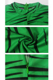 Verde sexy estampado com zíper patchwork manga comprida gola O
